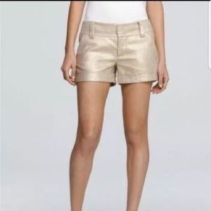 ALICE + OLIVIA tan / gold metallic linen cuffed shorts 6